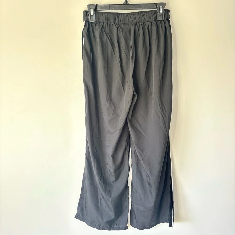 Jason Wu Black Wide Leg Straight Pant White Stripe Satin Flowy Track Pant Sporty